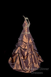 Vintage Ball Gown Halter Brown Sleeveless Long Semi Formal Prom Gown Fairy Semi Formal Prom Dresses